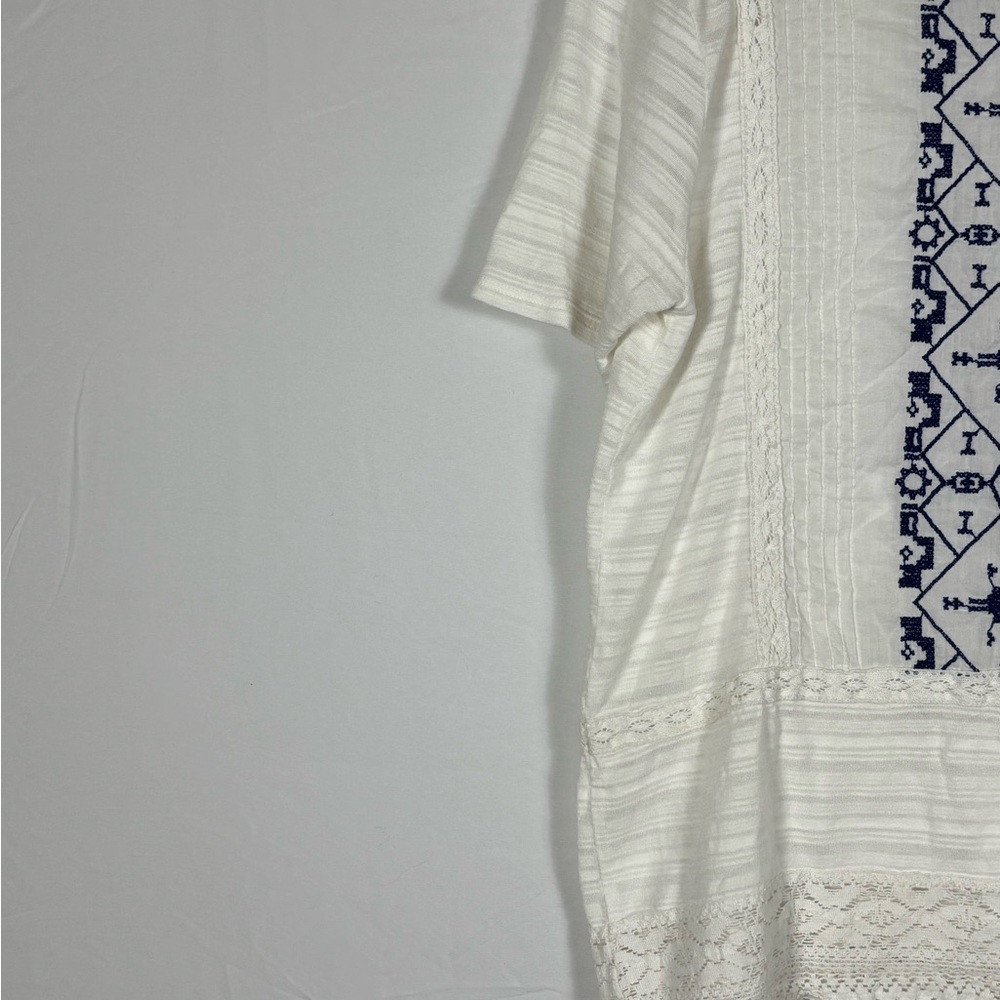 Lucky Brand Top Blouse Boho White Blue Embroidered Peasant- S - Picture 5 of 12